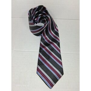 CREMIEUX Mens Silk Necktie Black Burgundy Blue Striped Business Handmade‎